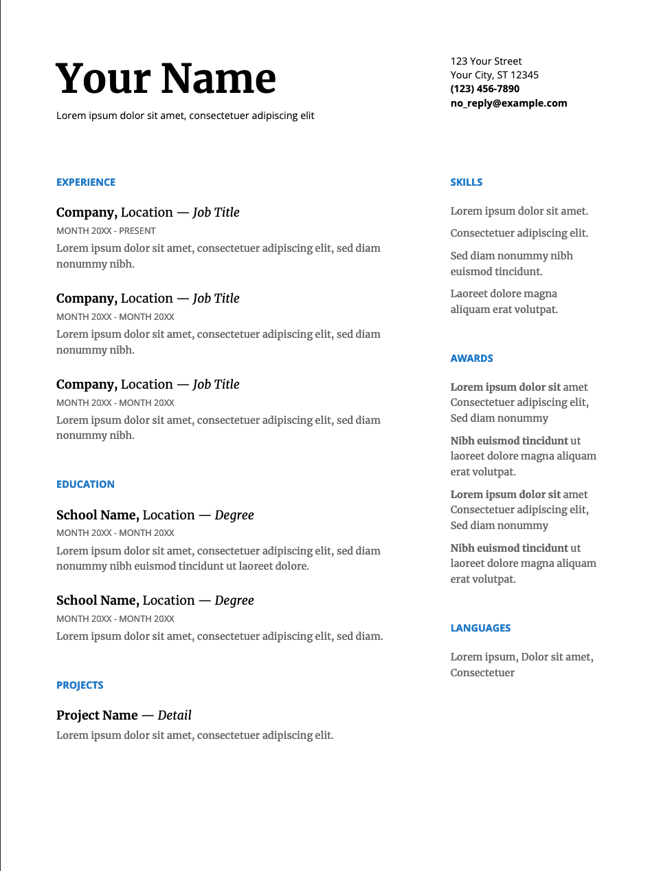 google docs default resume template